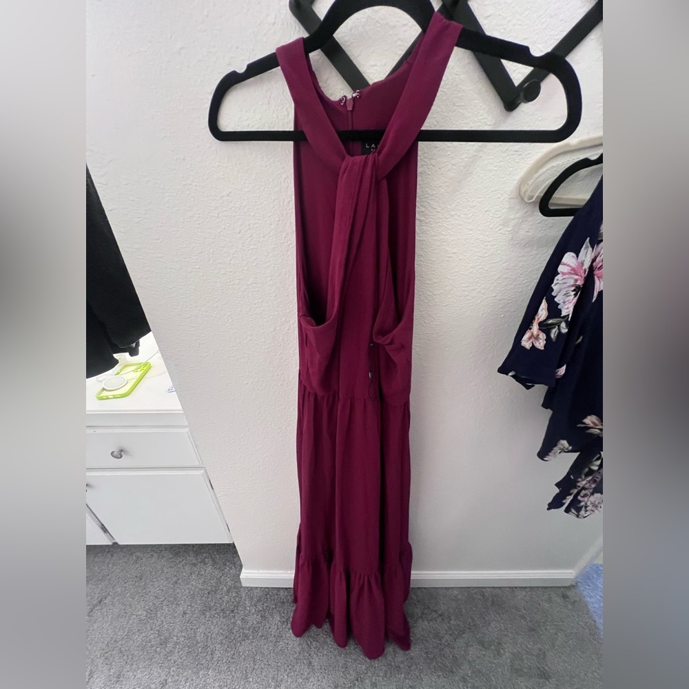 LAUNDRY by Shelli Segal Women's size S Halter Maxi Dress Peplum Hem in Wine